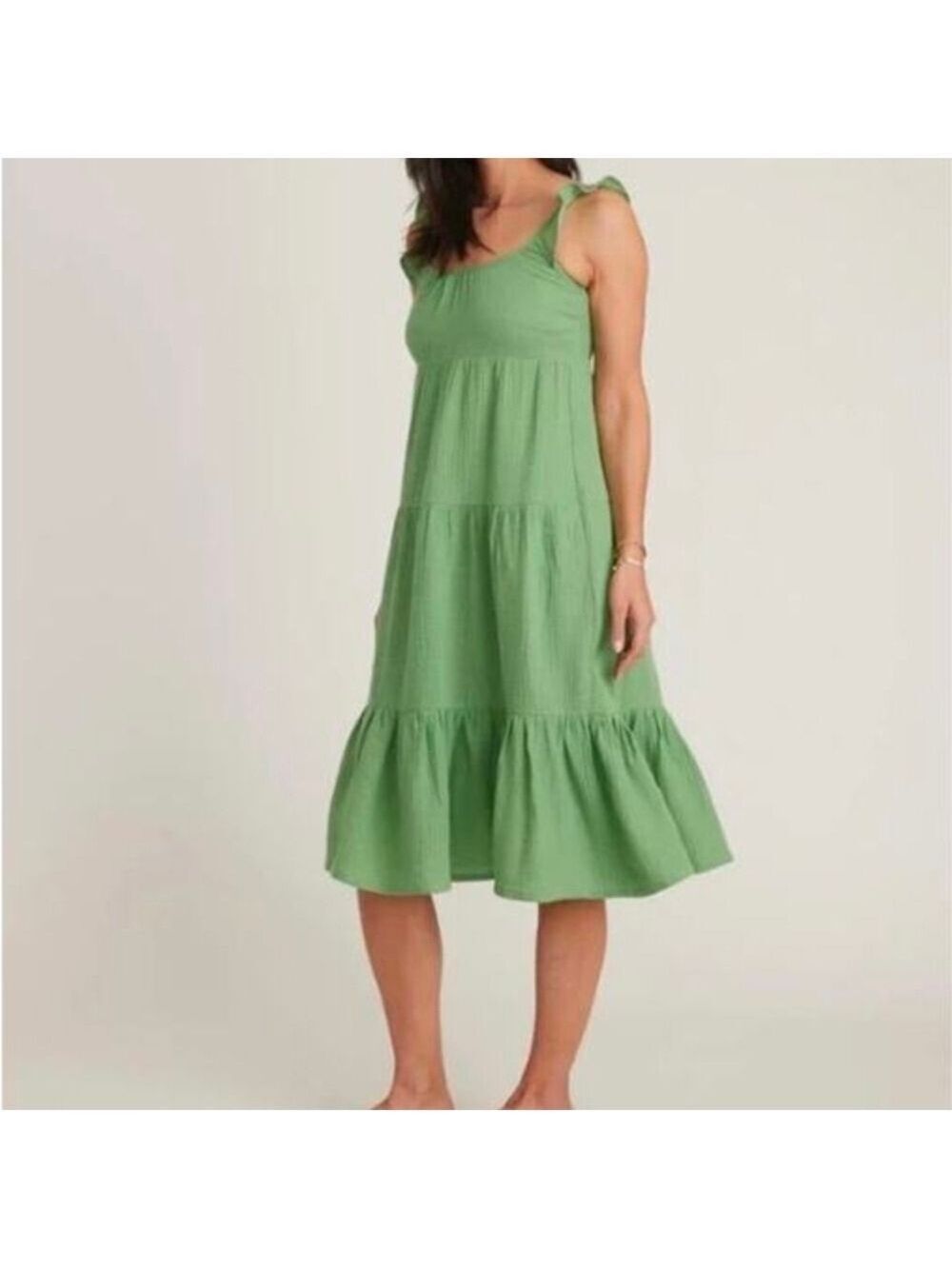 Marine Layer Sage Green Tiered Tie-Shoulder Midi Dress